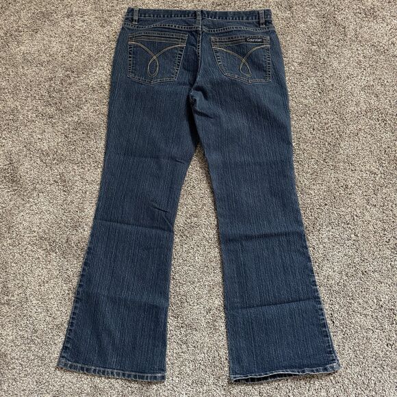 Calvin Klein Blue Denim Flare Mid Rise Jeans Stitched Pockets Size 8 Tag 8/30 - Picture 3 of 12